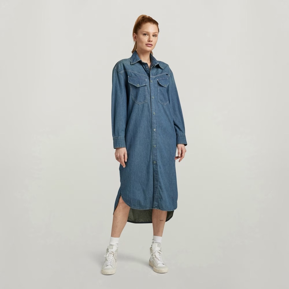 G-Star Raw Long Western Shirt Dress Evergreen